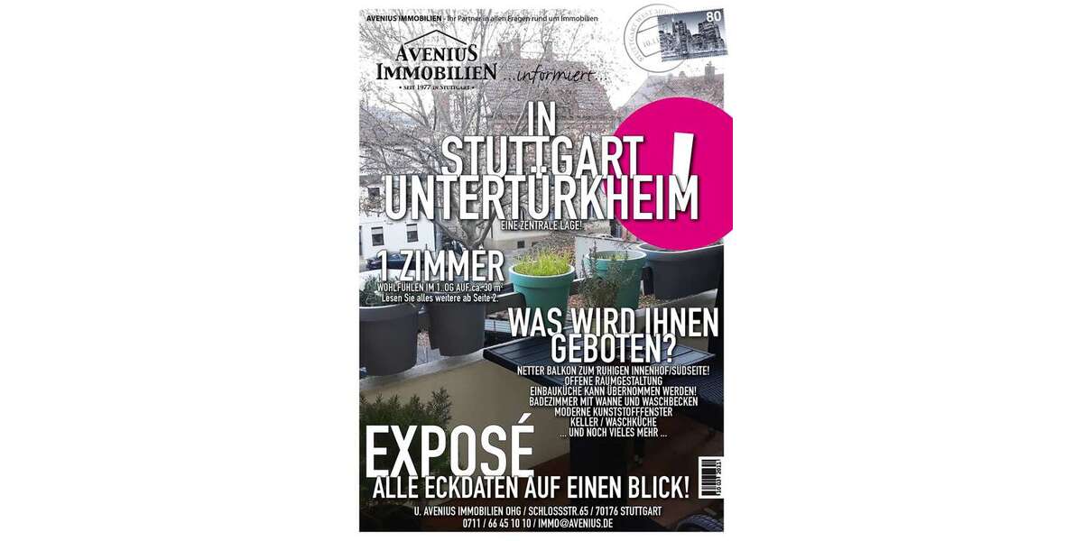Etagenwohnung Stuttgart Luginsland - 1 Zimmer, 30 m&sup2;, 390&euro; | Angebot:27324604